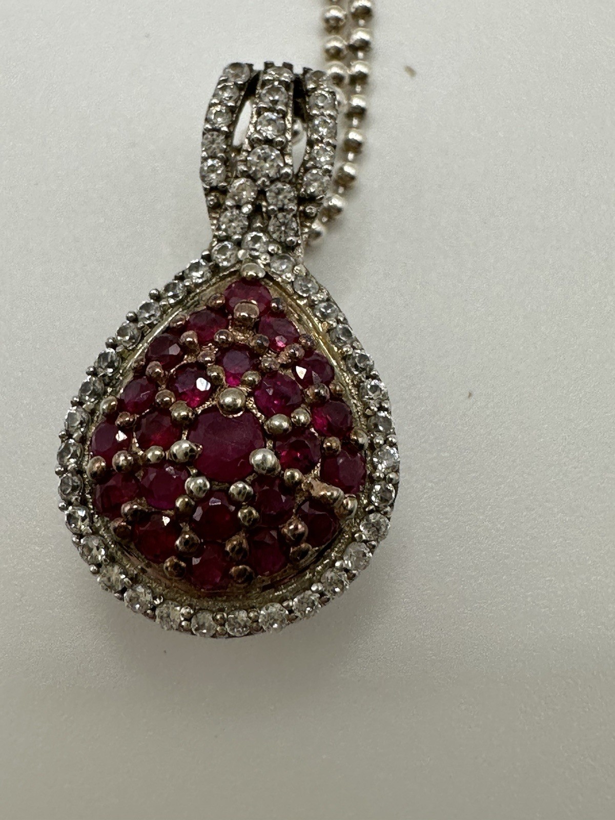 New Without Tags YGI Italy 925 Silver Cluster Ruby Pendant W/Clear CZ Necklace
