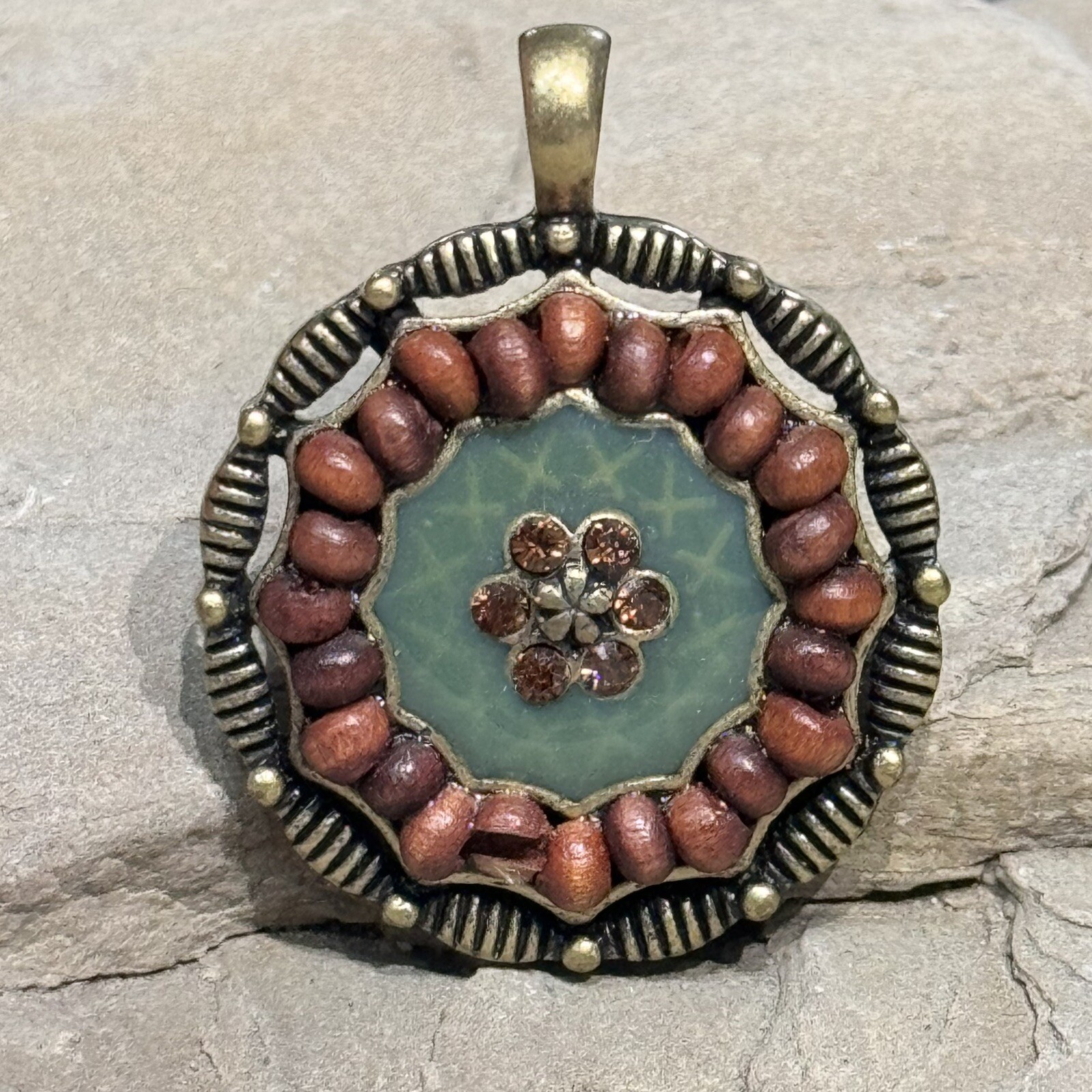 Lia Sophia Green and Brown Necklace Acrylic Rhinestones Bohemian