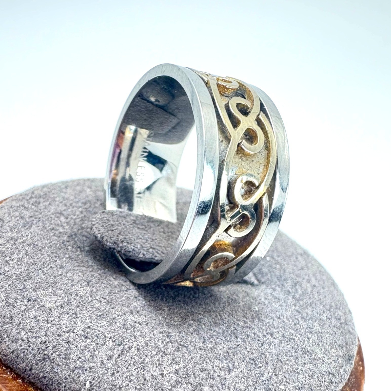 Celtic Knot Design Cigar Band Stainless Steel Gold Silver Color 8.25mm Wide Sz 7