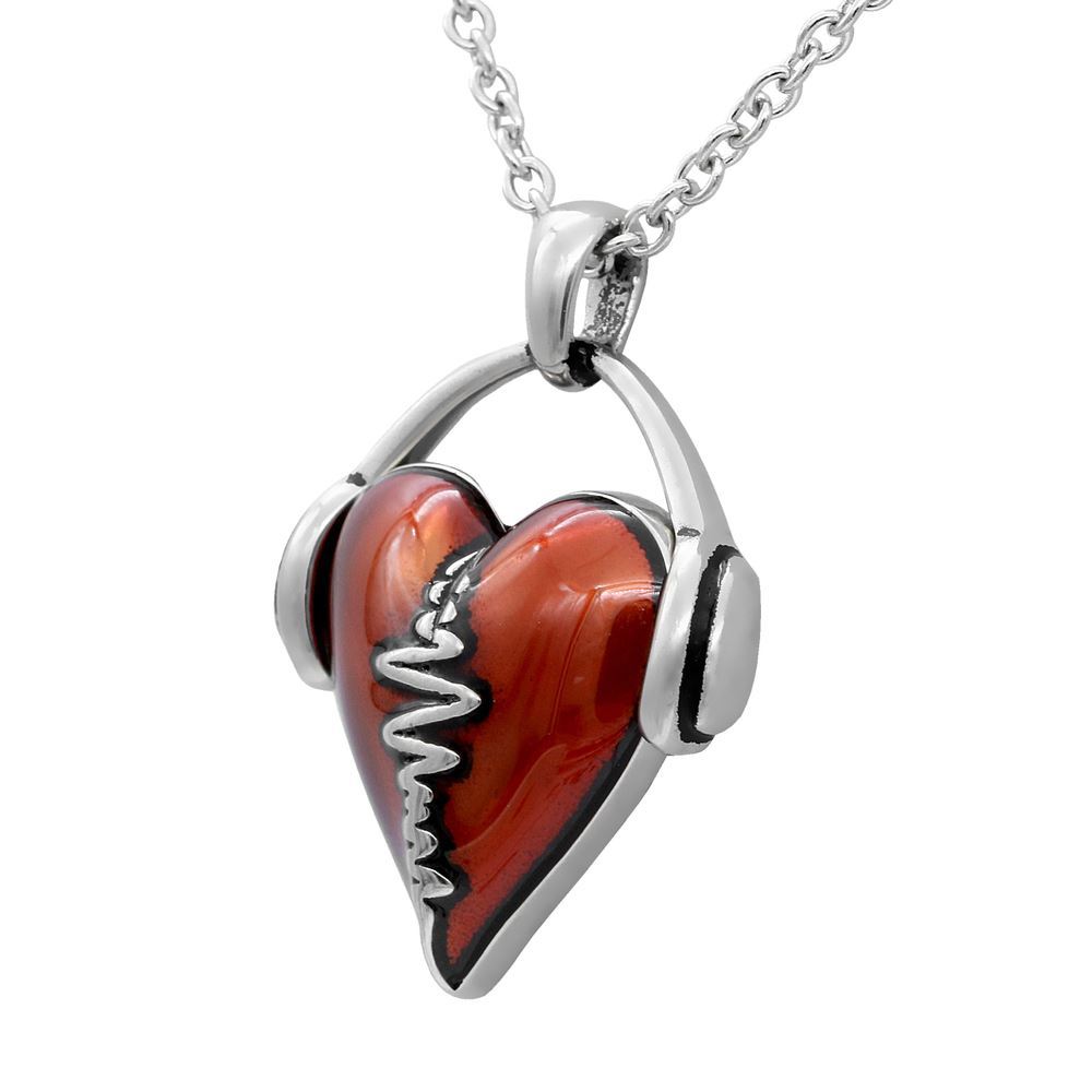 Red HeartBeat Necklace Headphones Music Love Heart Pendant Jewelry By Controse