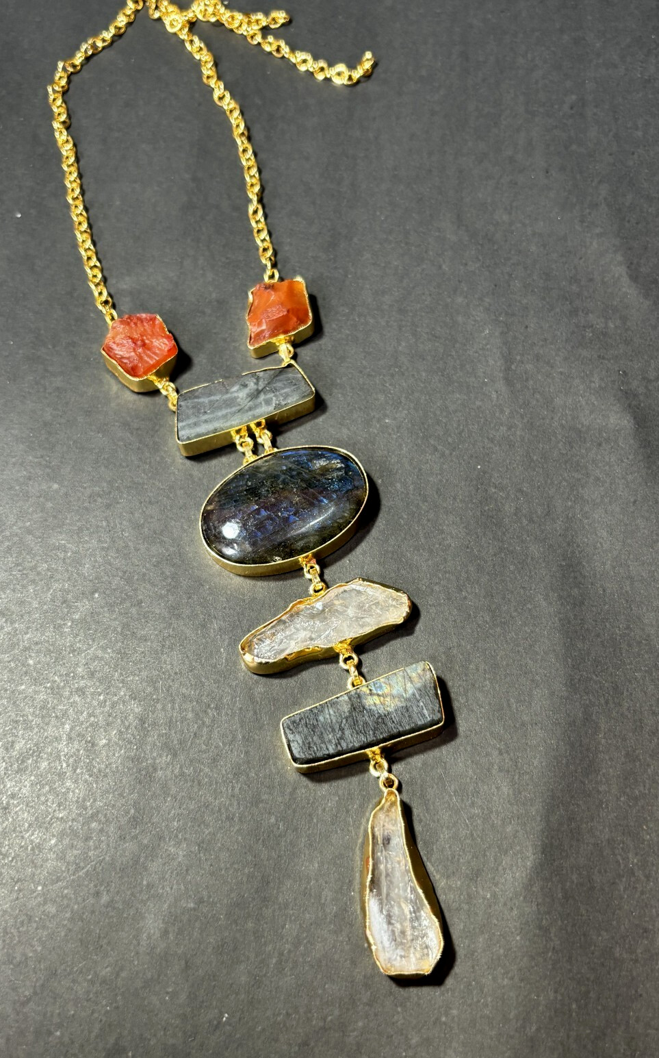 Multi Necklace carnelian Rough Labourdite Rough Necklace Long Jewelry.