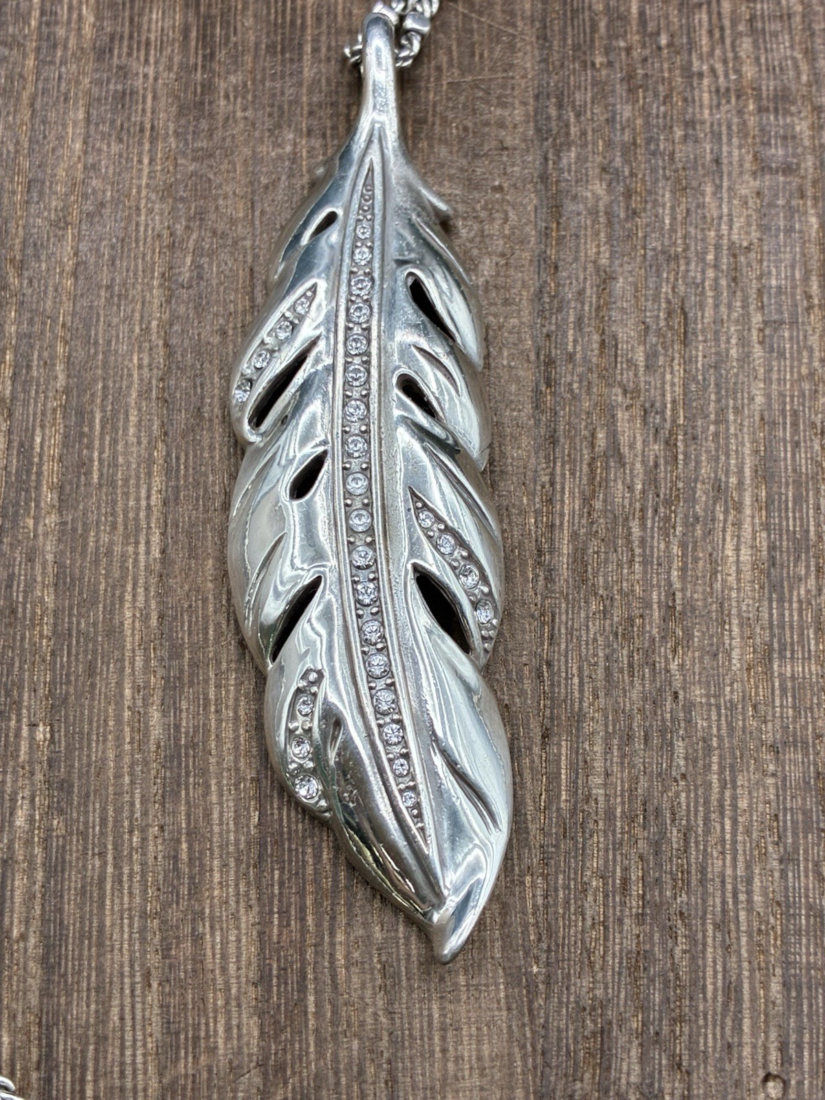 Brighton Contempo Ice Feather Pendant Necklace #1067 36” Long Reversible