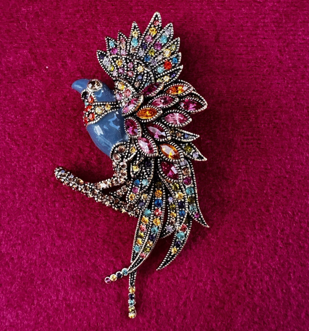 Heidi Daus “Fantastic Feathers” Bird with Crystal and Enamel Brooch Pin