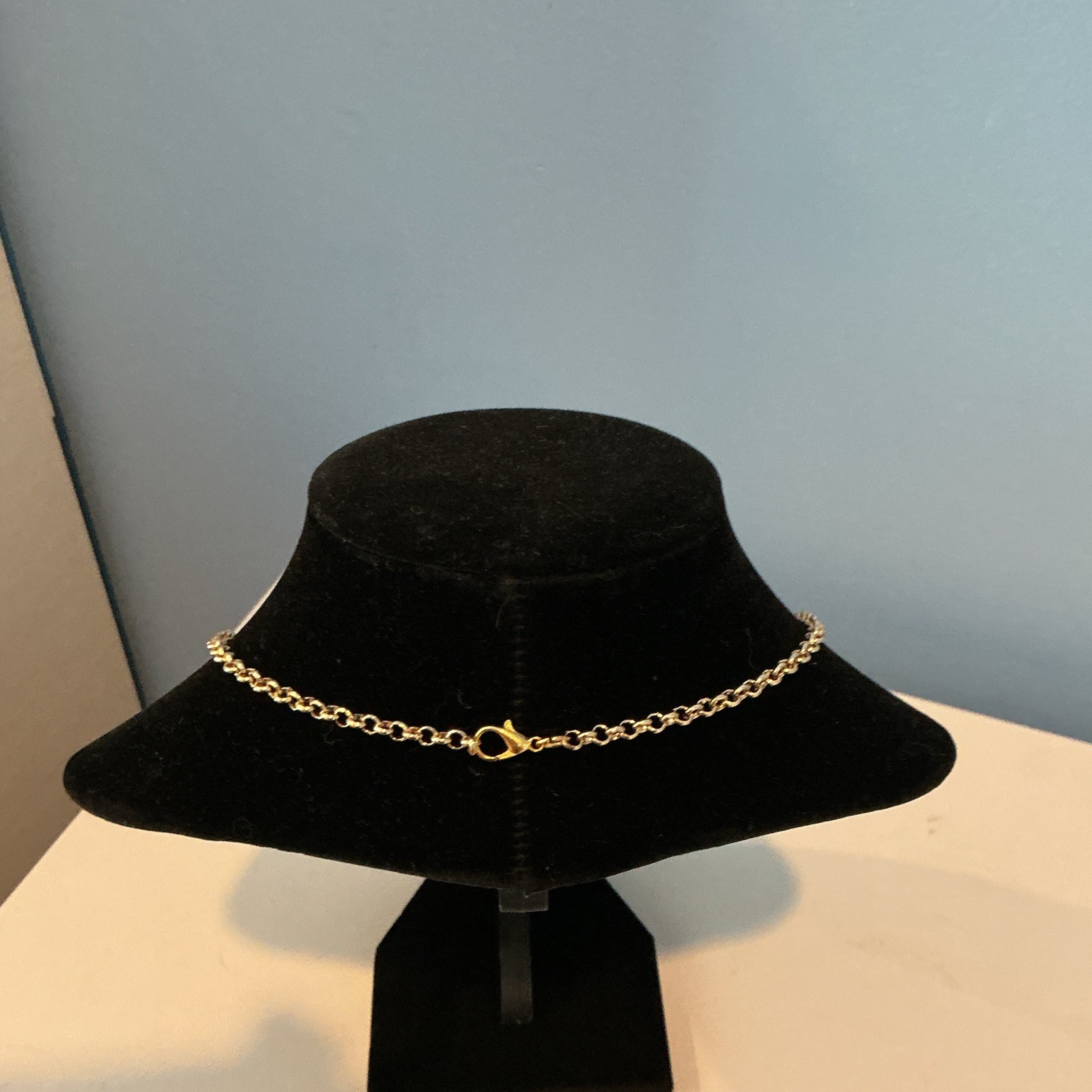 Gold Tone Oval Link Chain Charm Necklace w/ Cross, Lightning Bolt & Dice