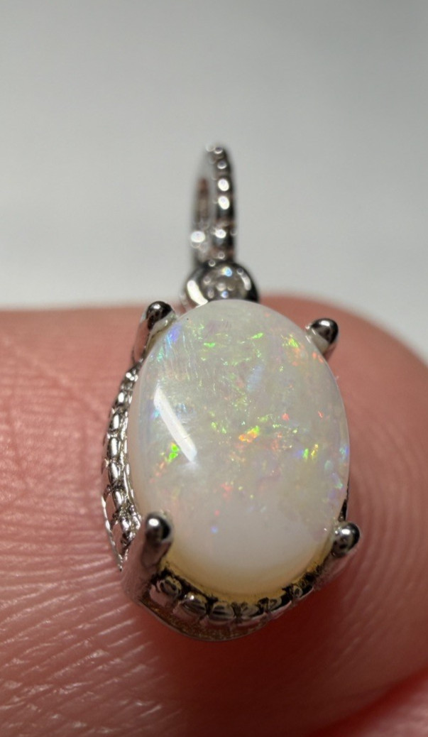 Solid Opal Pendant Silver Rainbow Fire Vintage style Everyday Luxury #0164