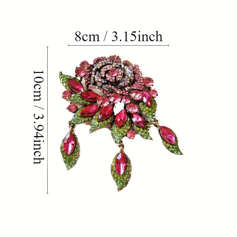 VINTAGE STYLE LARGE FLOWER BROOCH STUNNING SPARKLY CERISE PINK