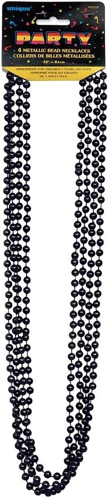 Metallic Black Plastic Bead Necklaces – 32”, 4 Count