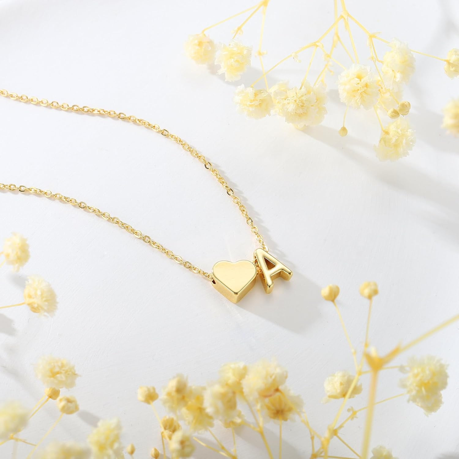 Heart Initial Necklace for Women Teen Girls – 18K Gold Plated Letter A-Z Pendant