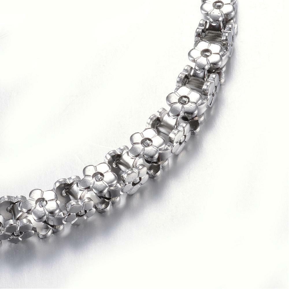 304 Stainless Steel Bracelet Flower Stainless Steel 9″ Inch Lobster Clasp P289