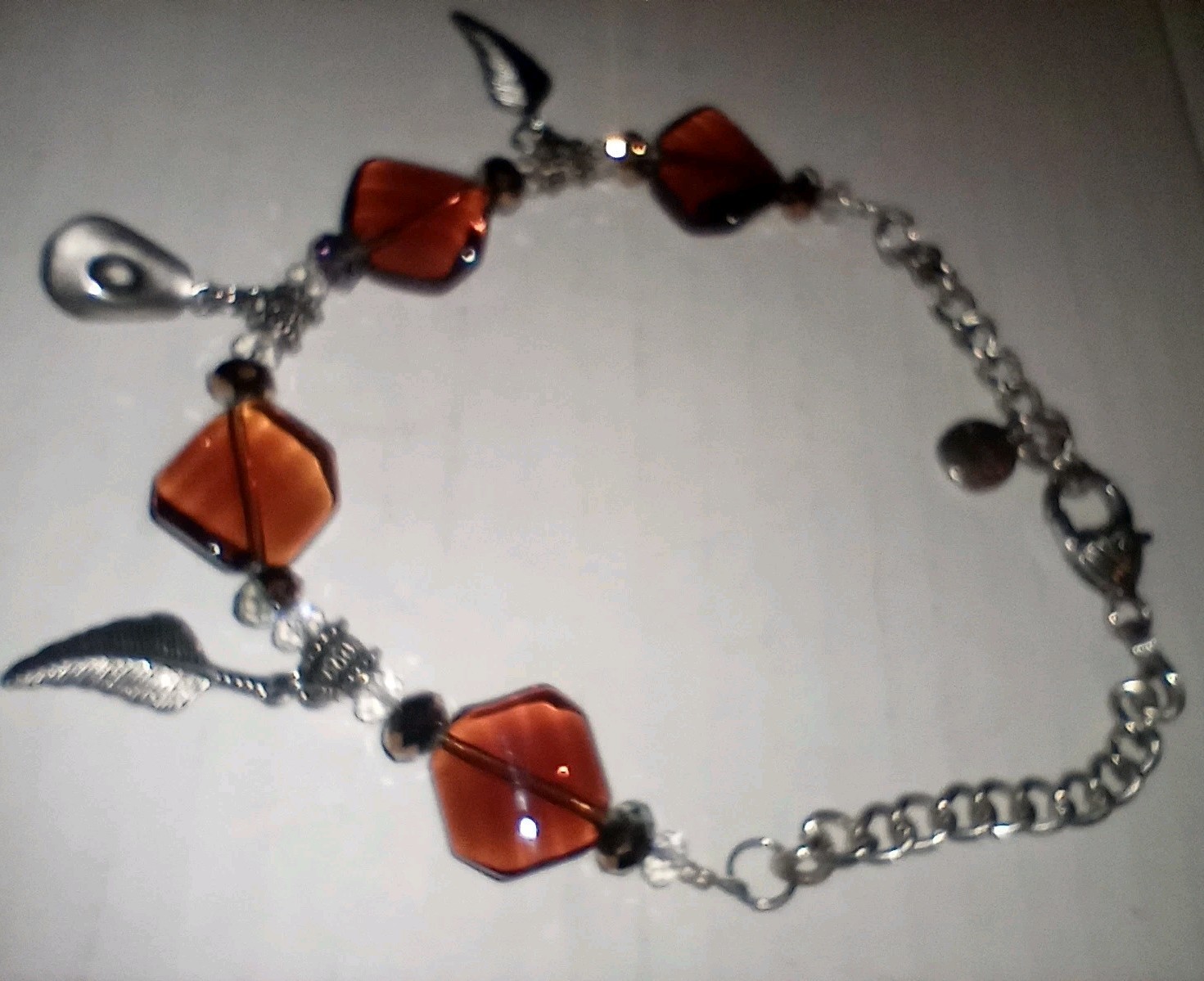 Preteen Necklace Silver Tone Chain Or Large Ankle Bracelet 13in Adjustable Amber
