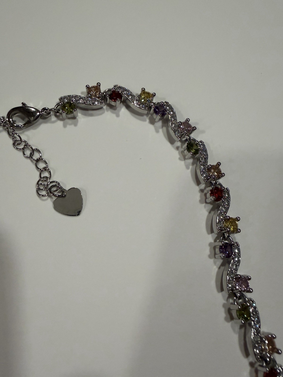 Multicolor Crystal CZ Tennis Necklace with Silver Tone Chain