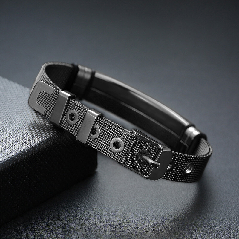 Personalized Encouragement Prayer Men Bracelet Christian Cross Bible Cuff Black