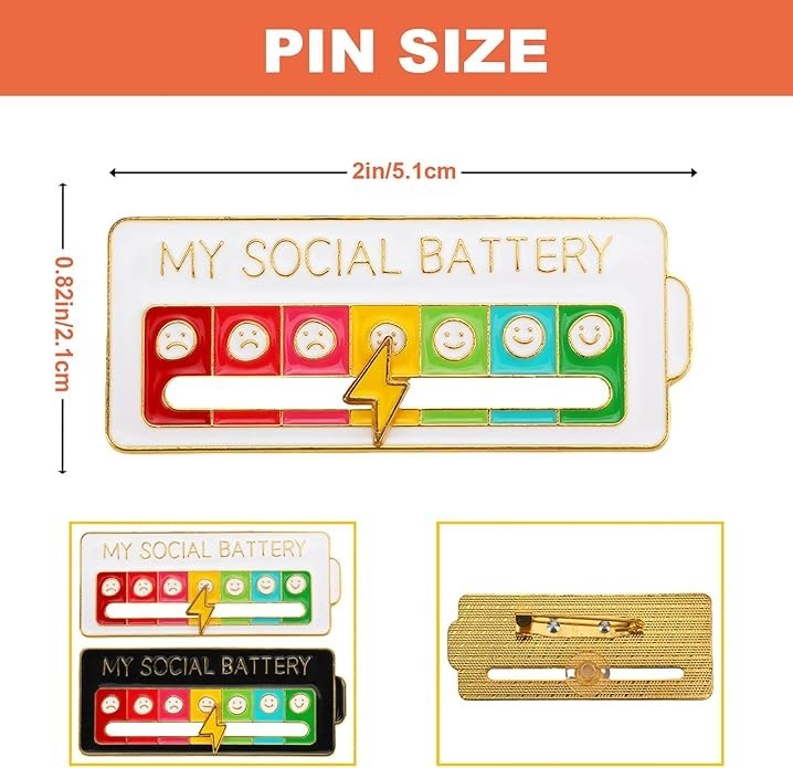 Social Battery With Moveable Hand Gold Plated Enamel Pin – Excellent Condition