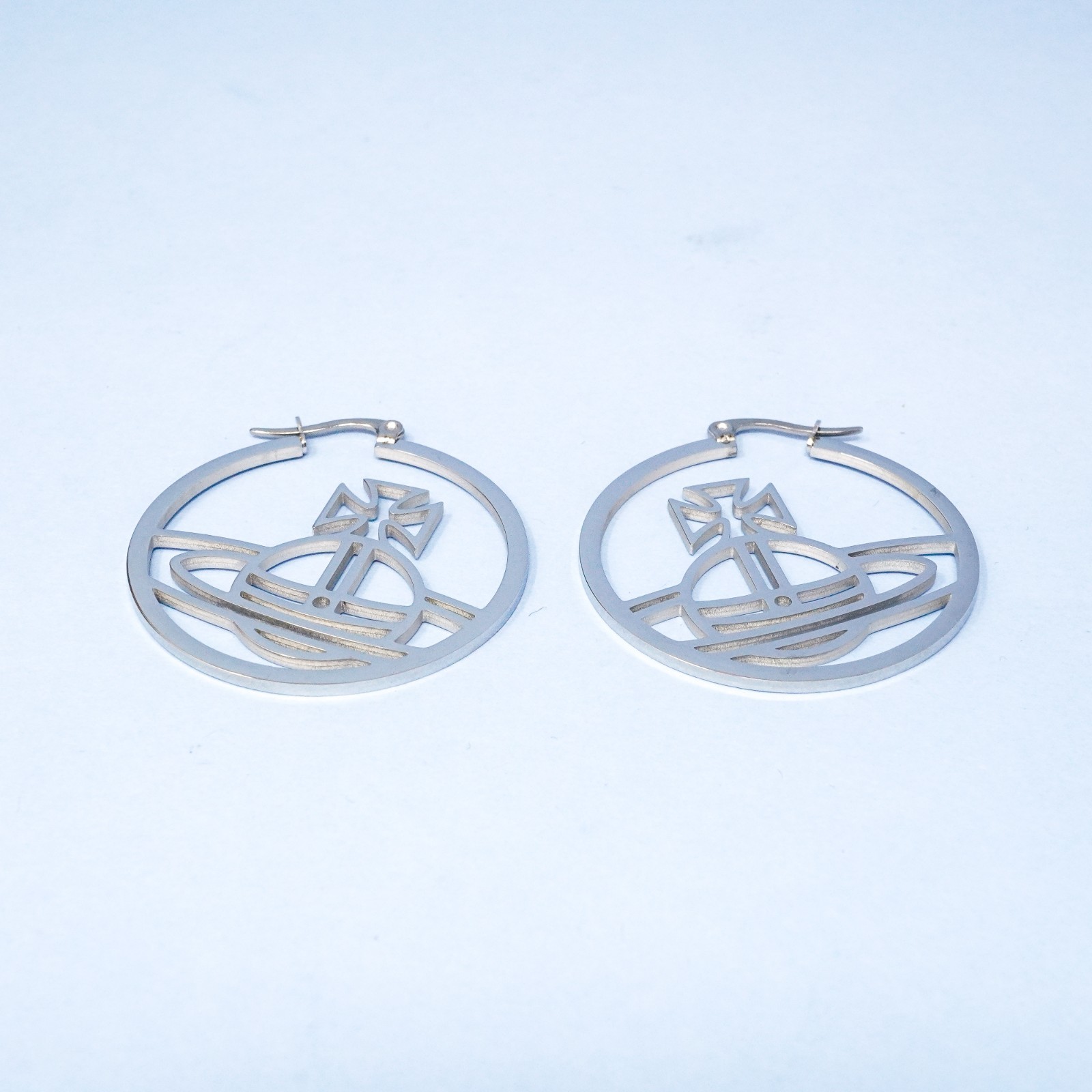 Vivienne Westwood Bracelet Silver Large Hollow Orb Dangle Hoops & Box Included