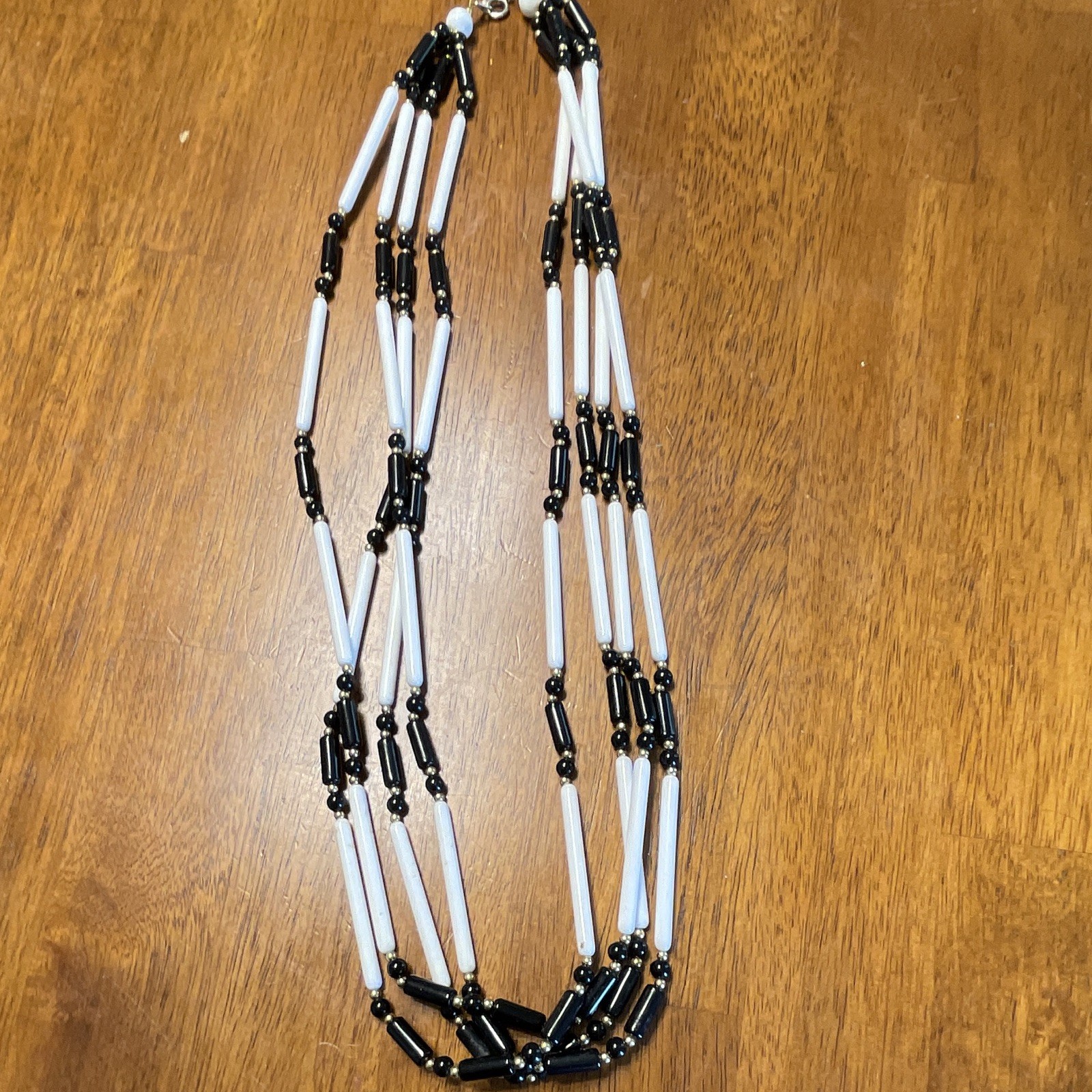 Vintage 1980’s Acrylic Lot of 6 Black & White Round Beaded Necklaces