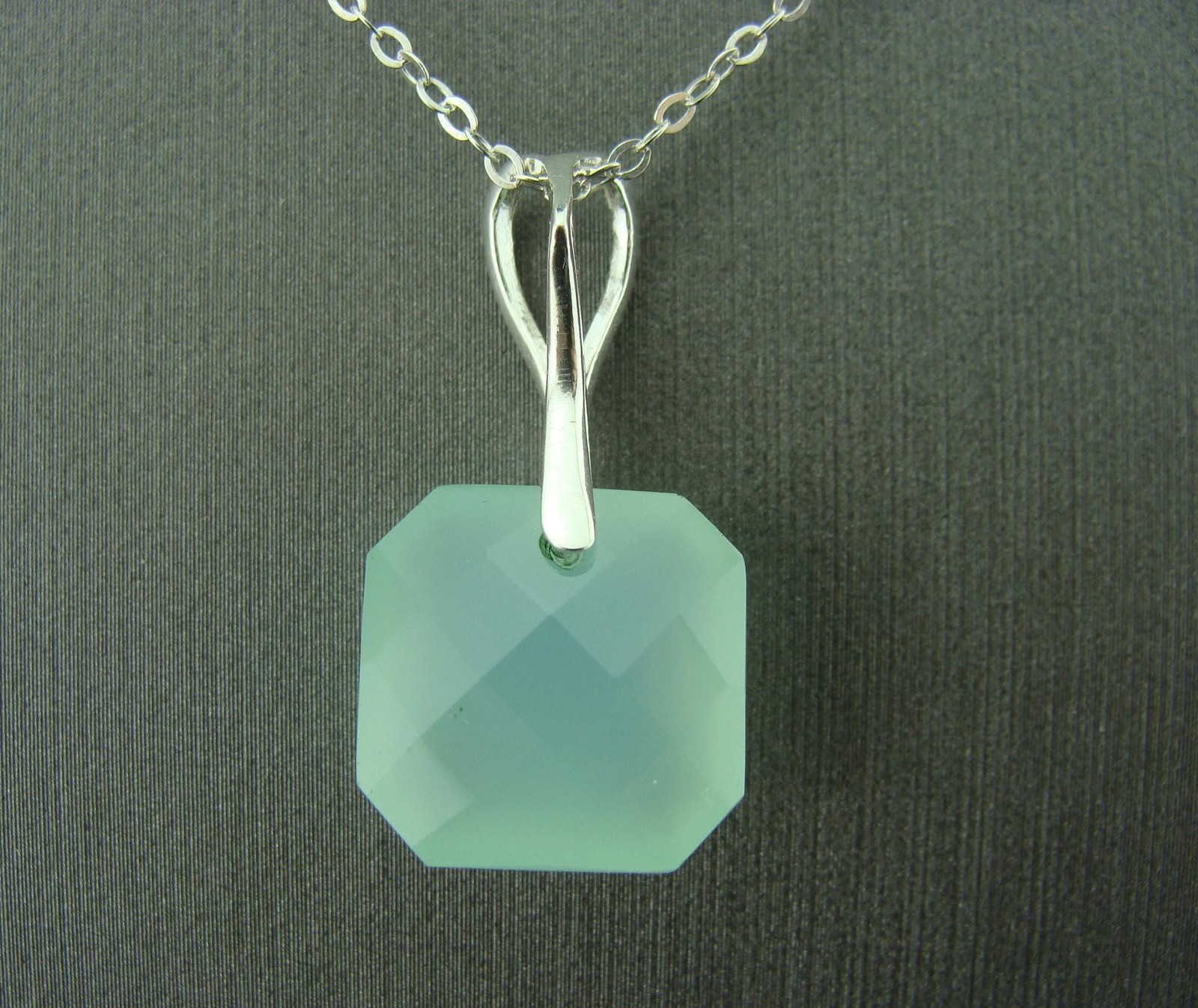 Aqua Blue Chalcedony Cushion Cut Pendant · 925 Sterling Silver Necklace ·