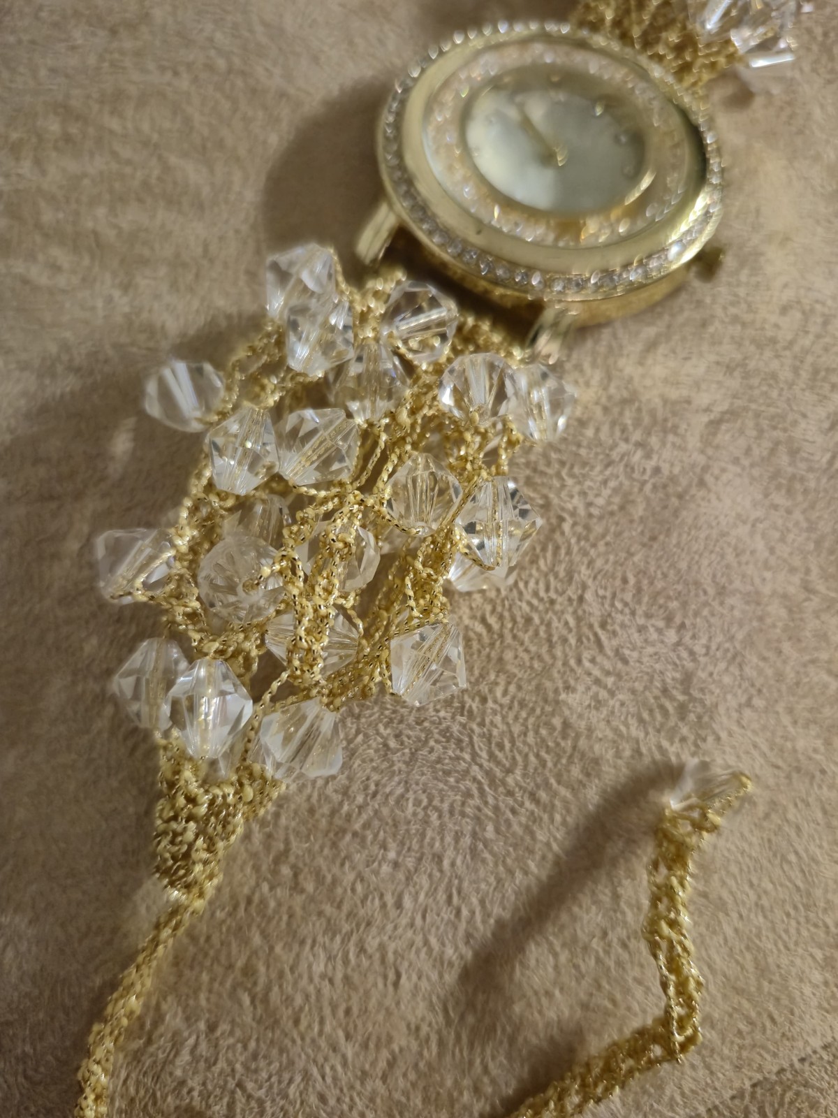 Handmade Gold Crochet Crystal Beaded Women Wrist Watch Bracelet Luxury Boho Gift