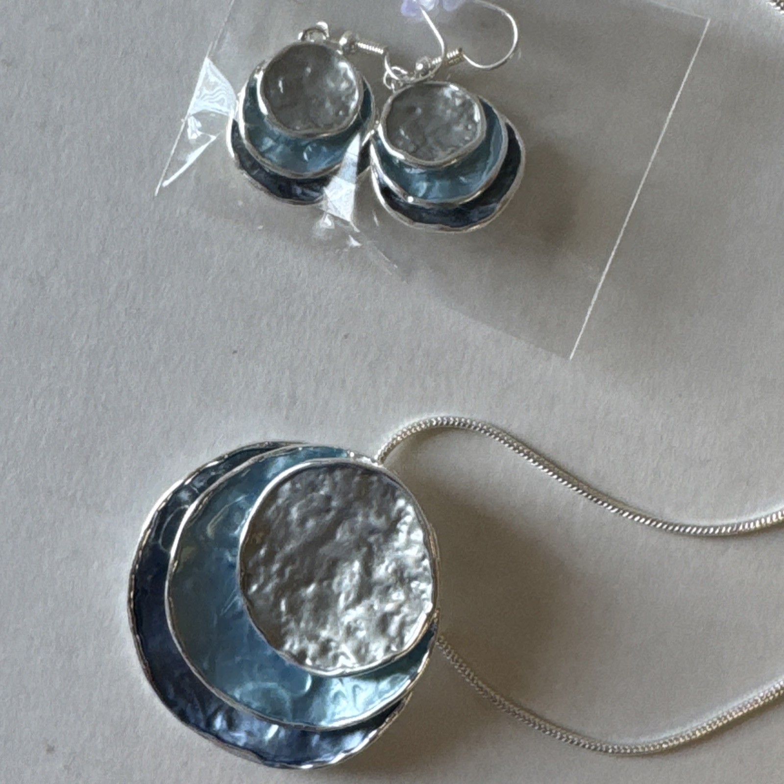 Retro Bohemian Earrings And Necklace Silver & Shades Of Blue
