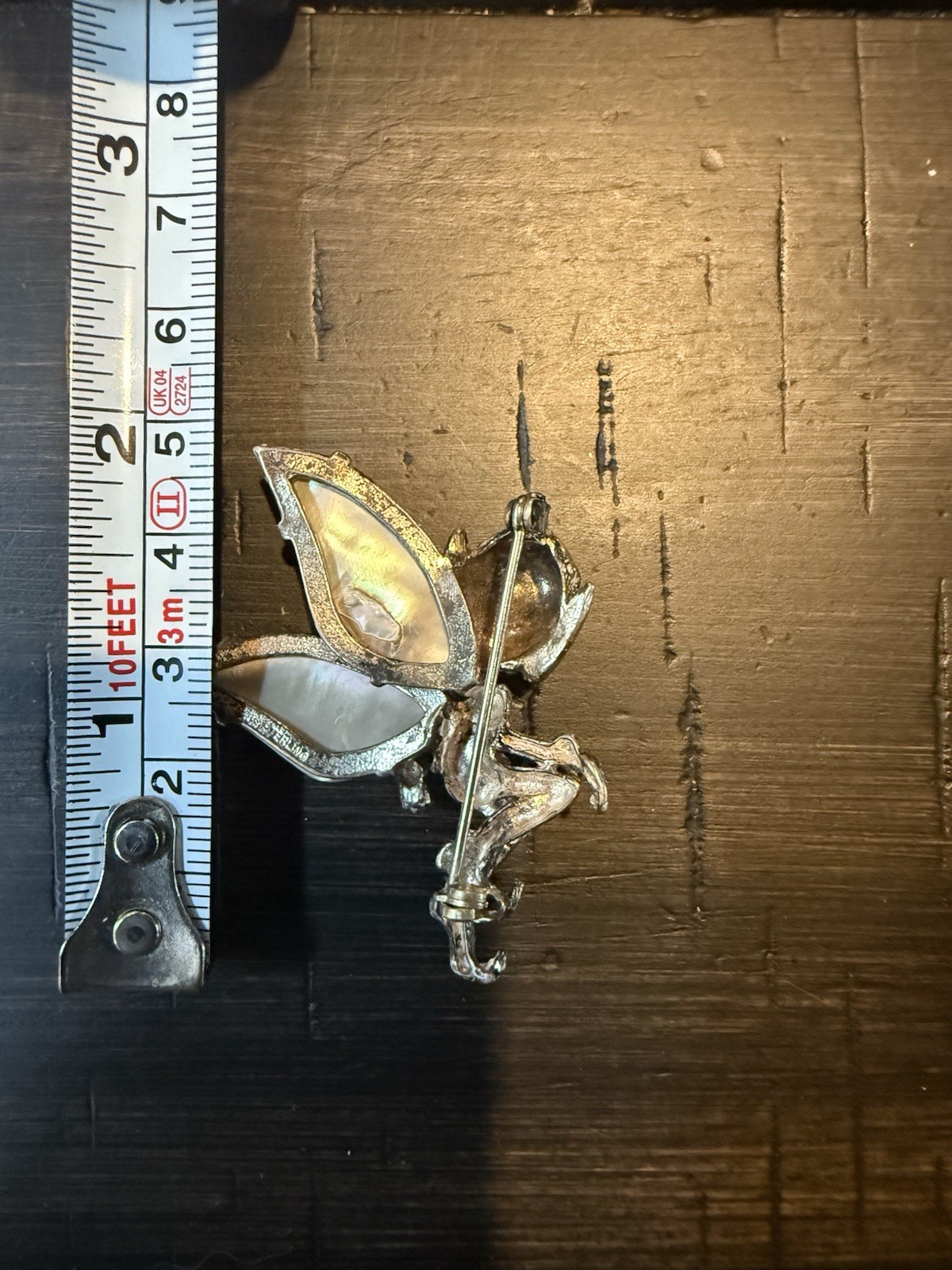 Vintage Cyvra Pixie Fairy Paua Shell & Sterling Silver Brooch Pin 2 inch x 4inch