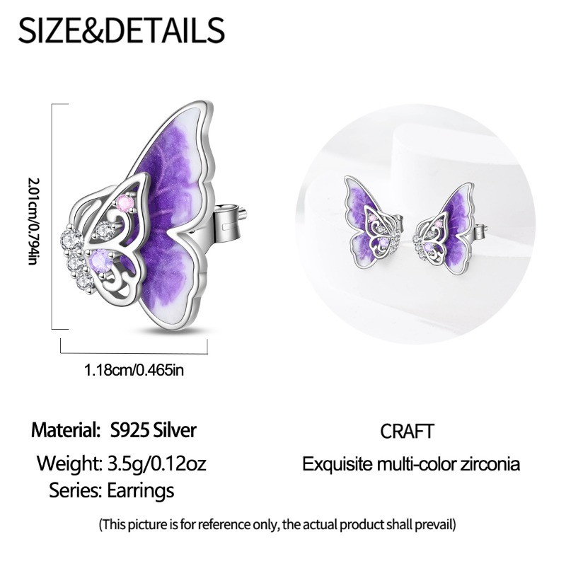KUNSIR 925 Sterling Silver Butterfly Stud Earrings For Women Posts Jewelry Gifts