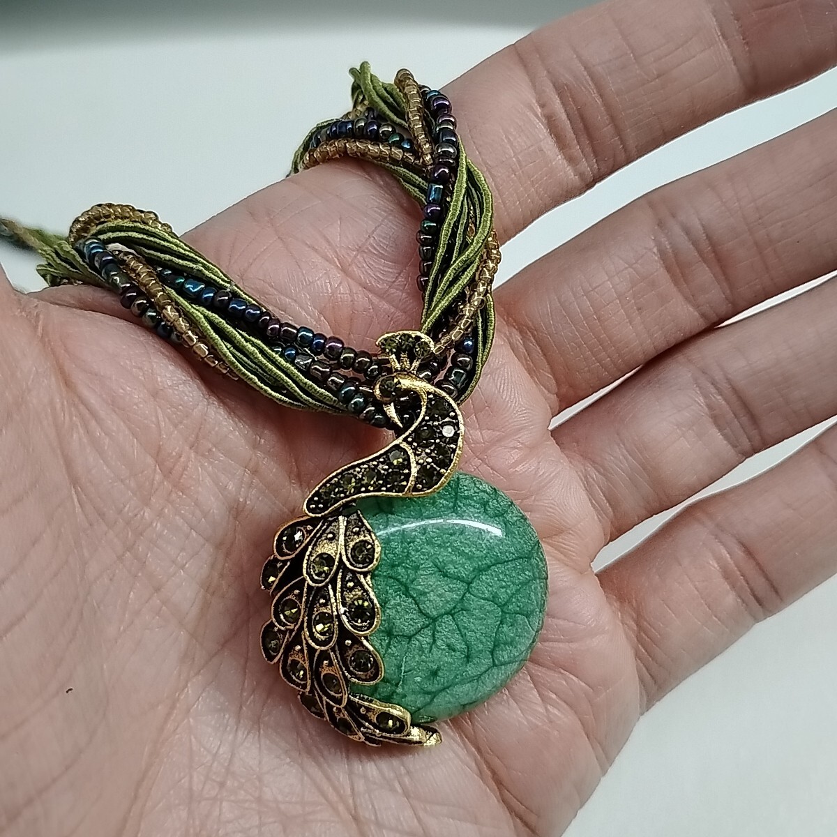 Fairytale Statement Beaded Peacock Pendant Necklace 20.5″ Fashion Jewelry