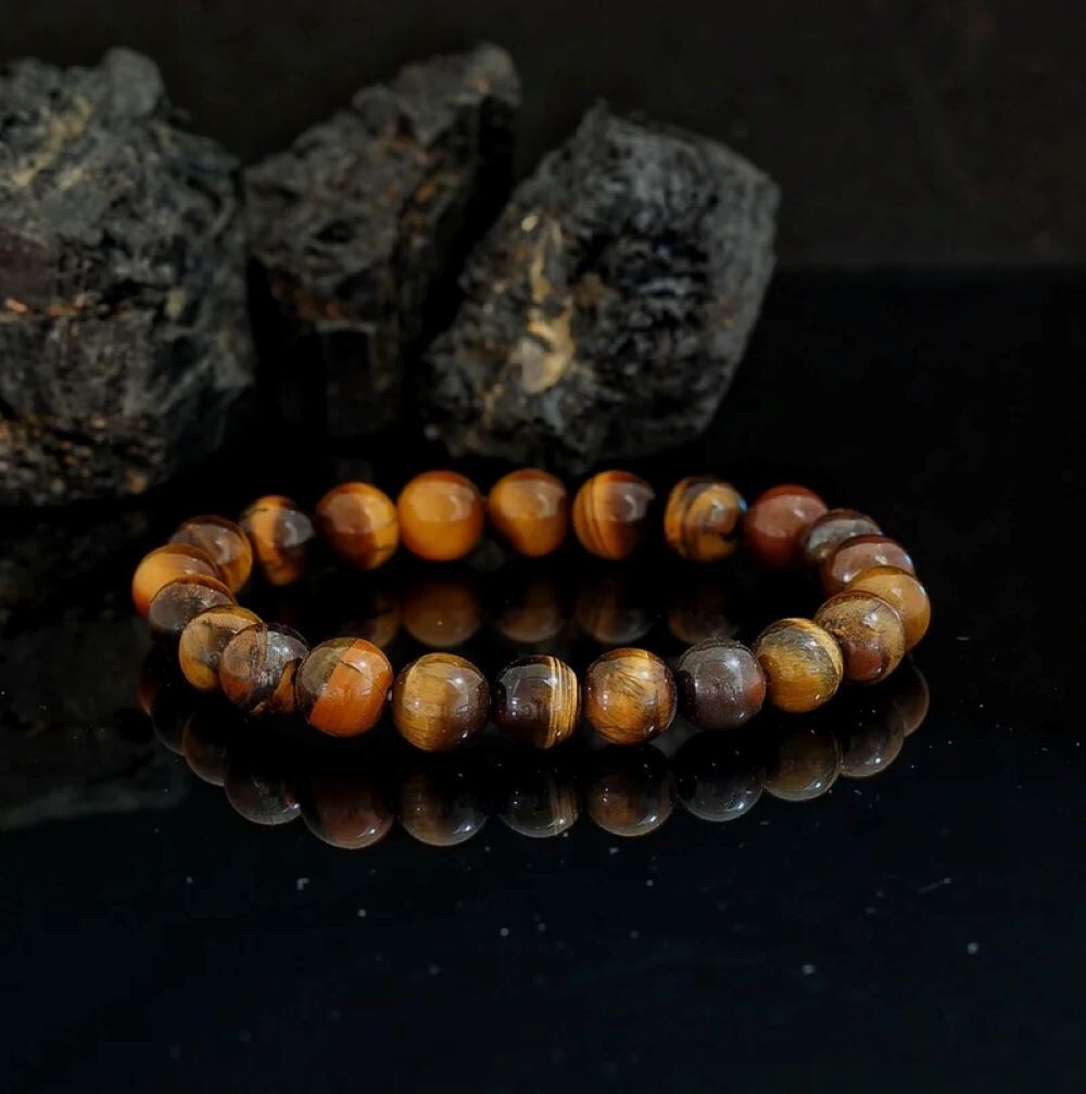 Natural Tiger’s Eye Beads Dainty Bracelet 8mm Gemstone Healing Crystal Bracelet