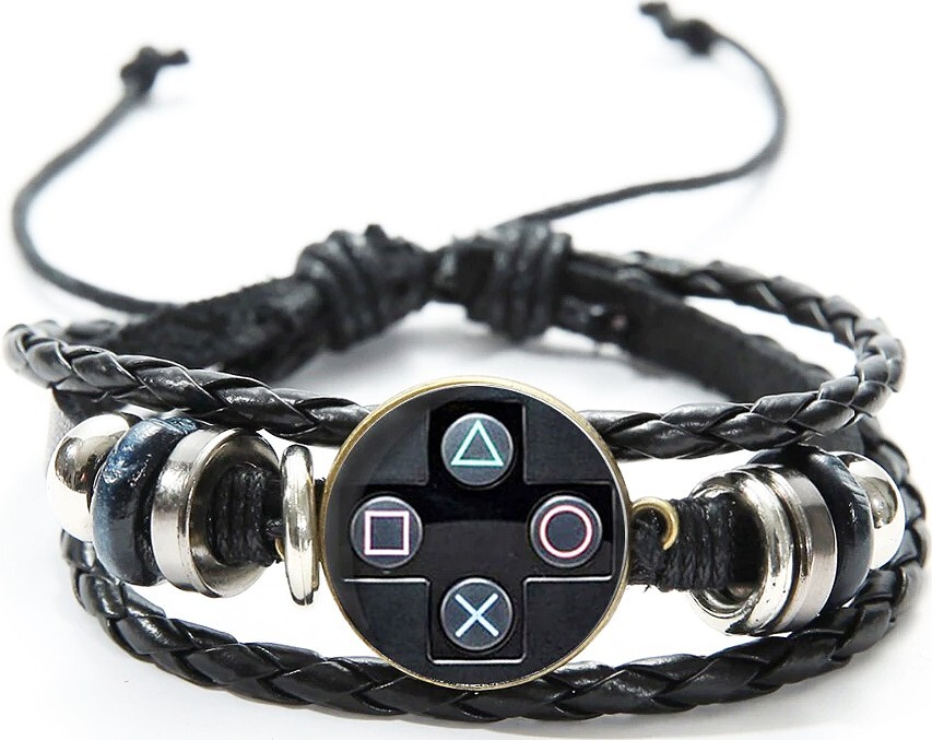 Playstation (Bracelet) video gaming, gamer black rope bangle w/ charm, PS4, PS2