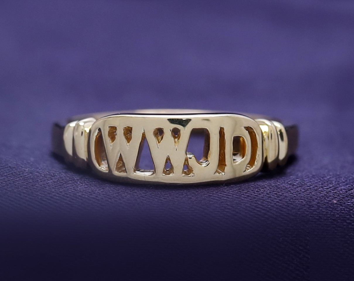 What Would Jesus Do “WWJD” Designer Ring 14k Yellow Gold Plated 925 Silver