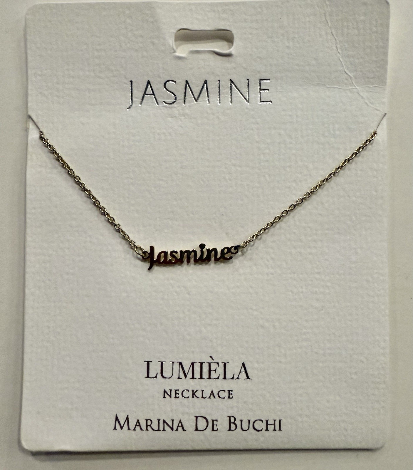 JASMINE LUMIELA NAME NECKLACE MARINA DE BUCHI ADJUSTABLE LENGTH NICKEL FREE