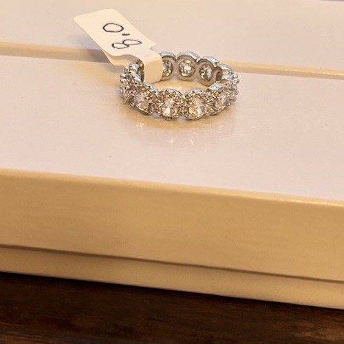 Size 8 Diamond CZ Silver Tone Eternity Band No Mark