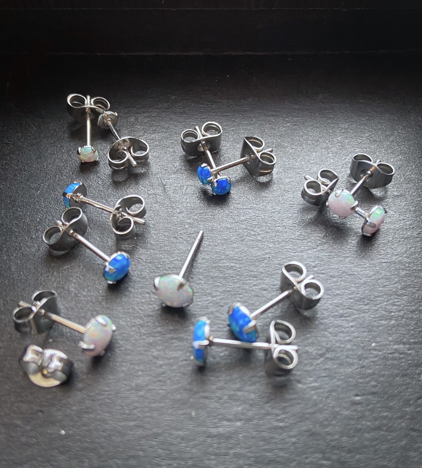 PAIR Prong Set Opal Earrings 316L Surgical Steel – choose from 2 colors, 3 sizes