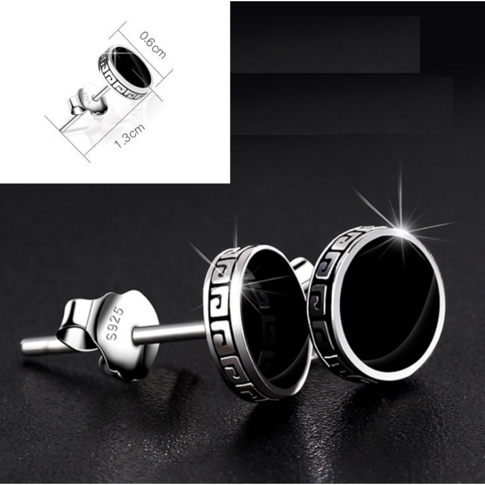 Unisex Women Men Sterling Silver Post Black Enamel Round Stud Earrings 6mm B44