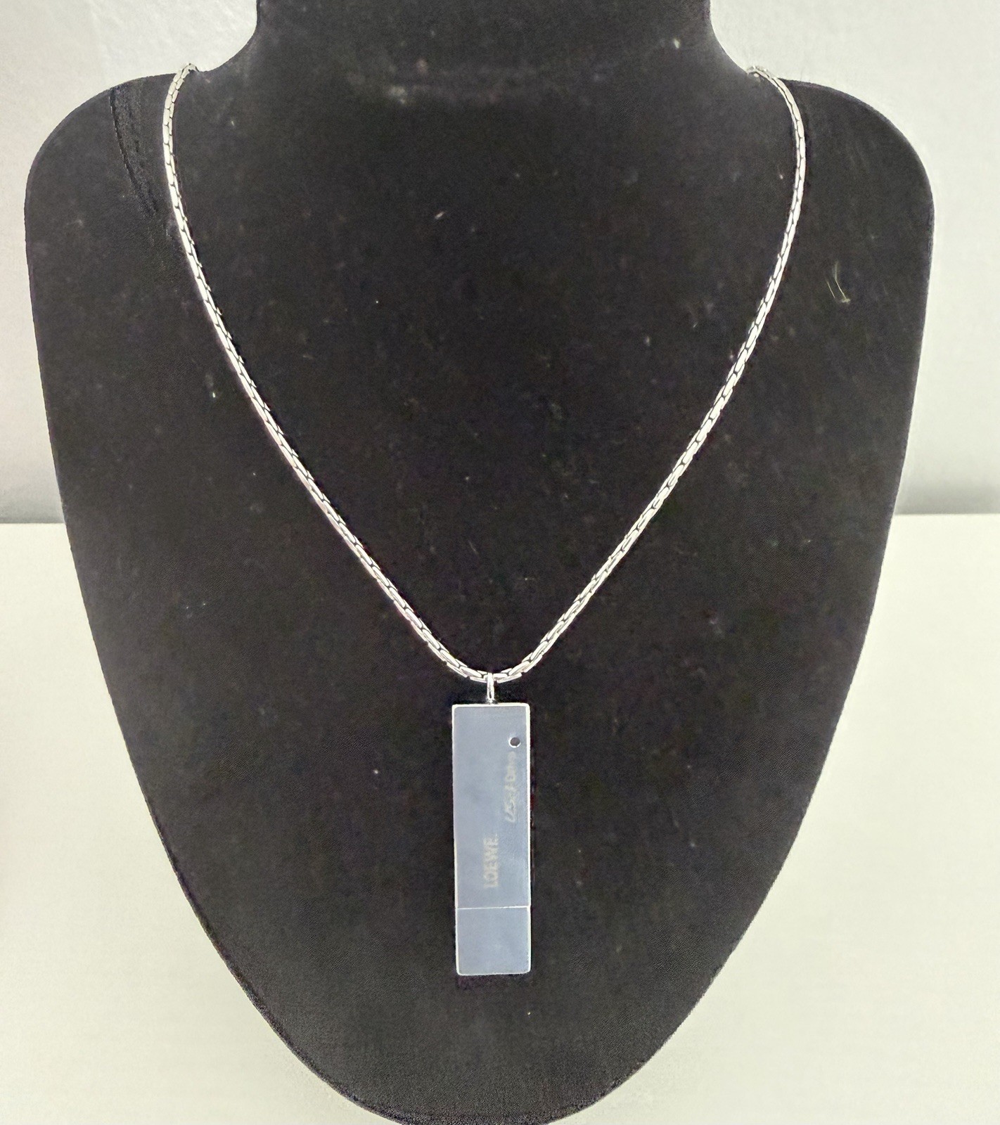 LOEWE USB Drive Pendant Necklace Silver Tone Box Chain Novelty Tech Jewelry