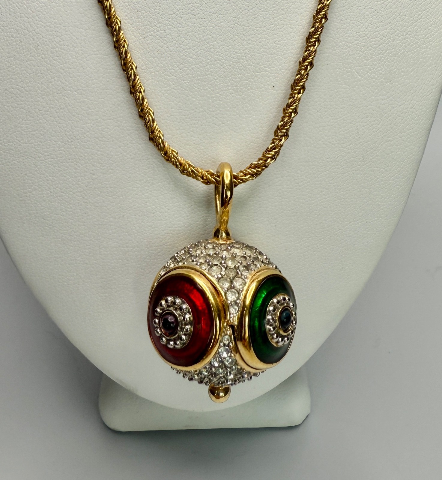 Vintage Branded Swarovski Enamel & Pavé Crystal Orb Pendant Necklace