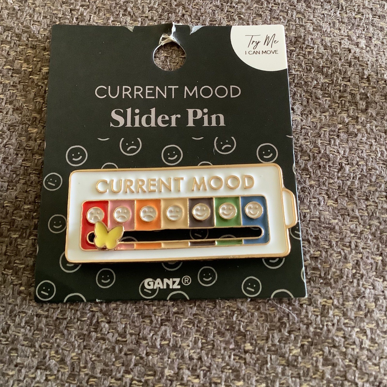 Ganz Current Mood Slider Pin Brooch 7-Mood Expression Badge Interactive 2”x7/8”