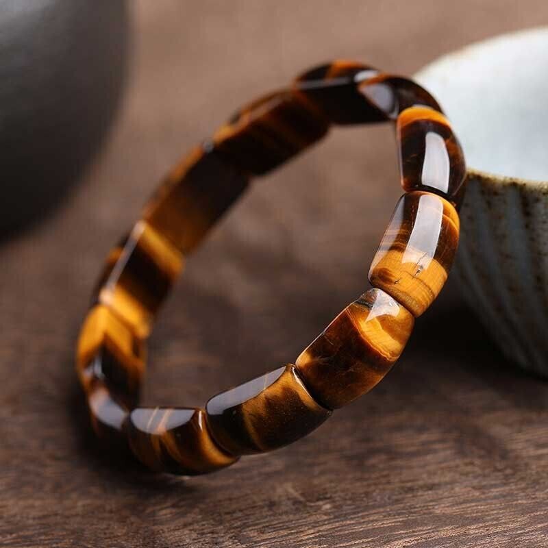 Natural Tiger’s Eye Stone Bracelet Brown Gemstone Stretch Bracelet for Men