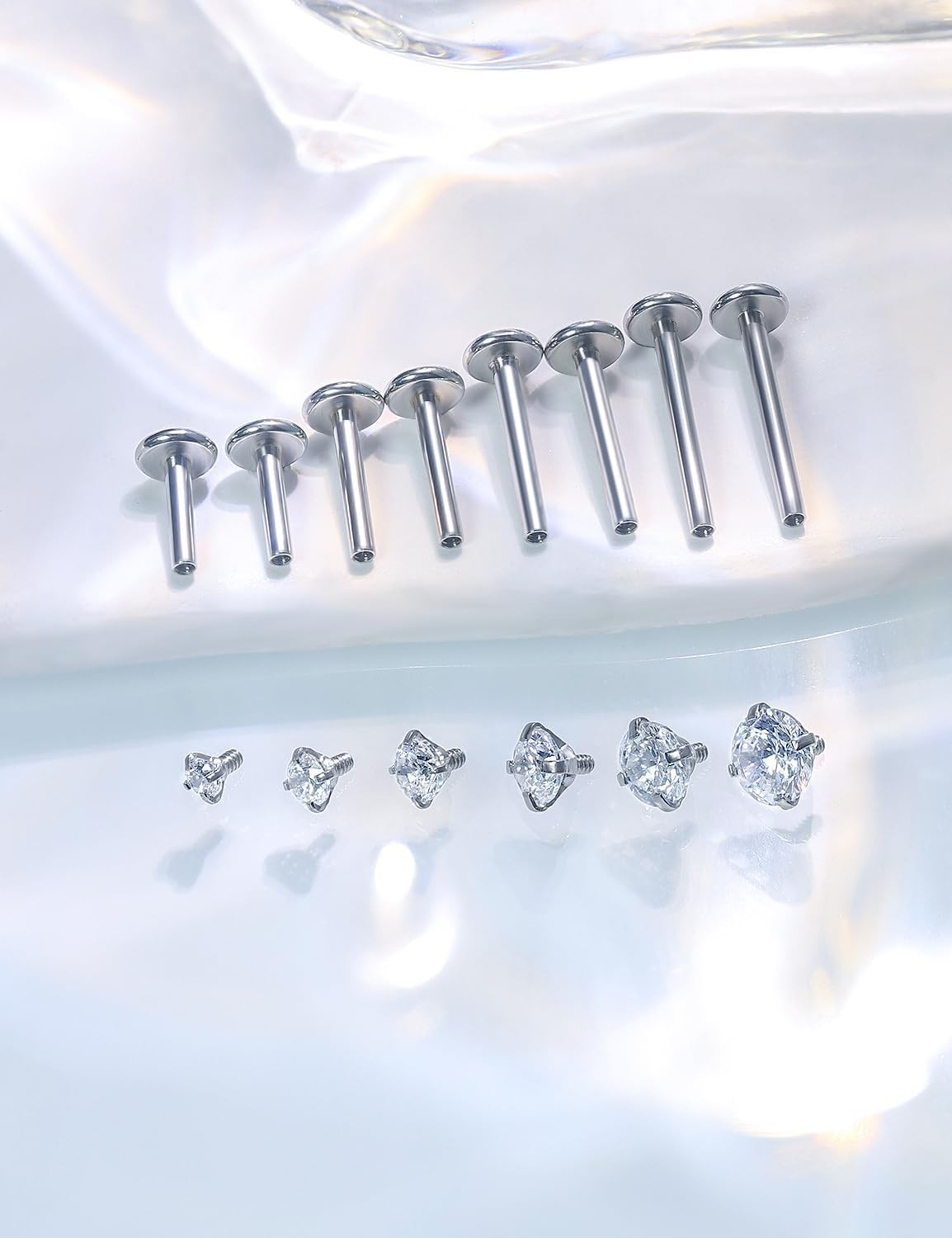 Msndnkwo Medusa 6mm, 8mm, 10mm, 12mm, Silver 16G Studs Piercing Jewelry