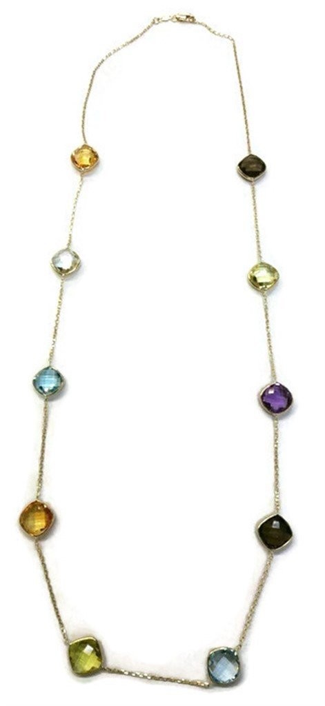 Sophia Fine Jewelry Multicolor Gemstones 24 Inches Necklace 14k Yellow Gold