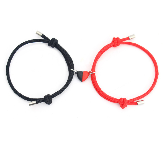 2Pcs Heart Couple Bracelet Set Magnetic Love Matching Magnet Relationship Rope