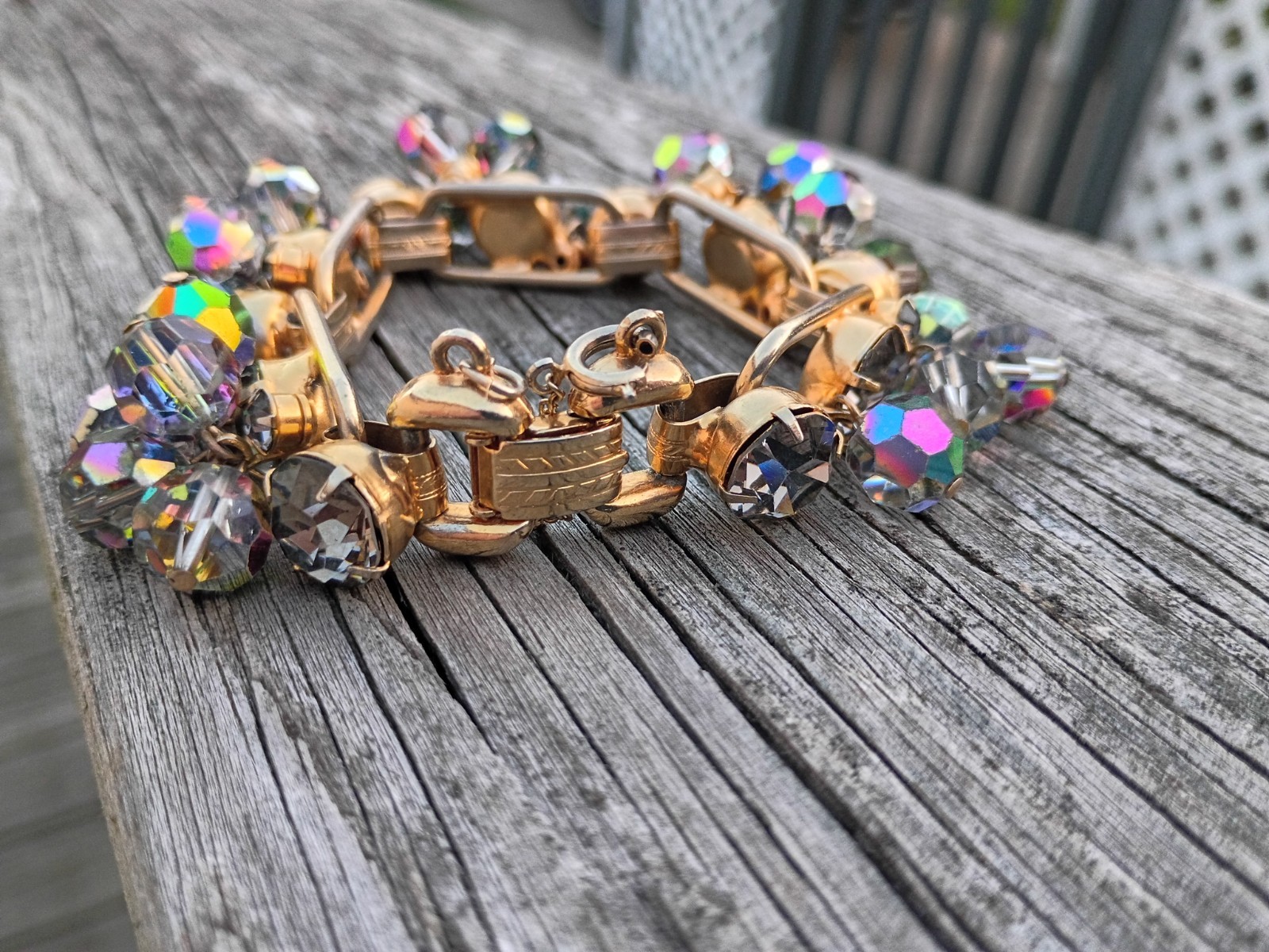 Vintage Unsigned JULIANA DeLizza Elster D&E Crystal Cluster 5 Link Bracelet