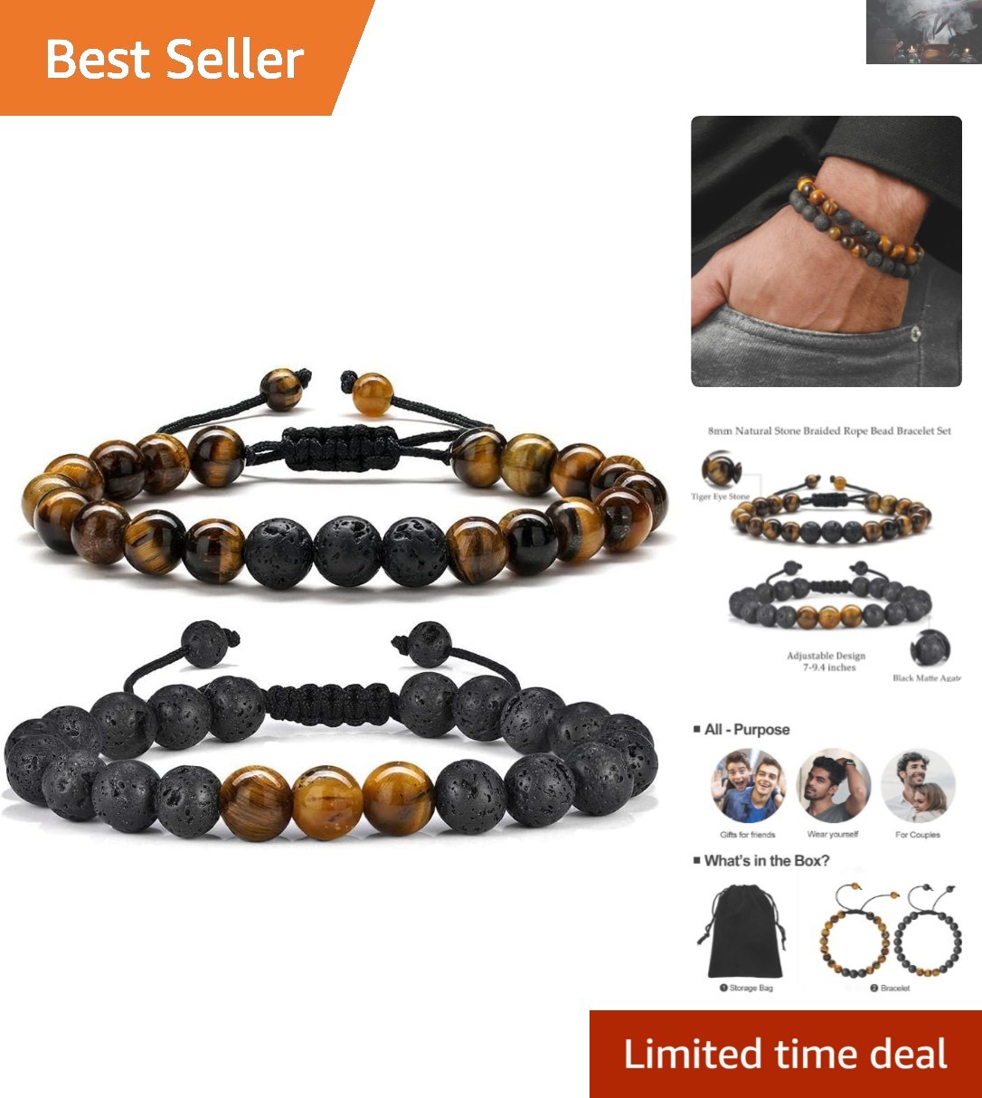 Luxury 8mm Tiger Eye & Lava Rock Bracelets – Thoughtful Gifts for Any Occasion