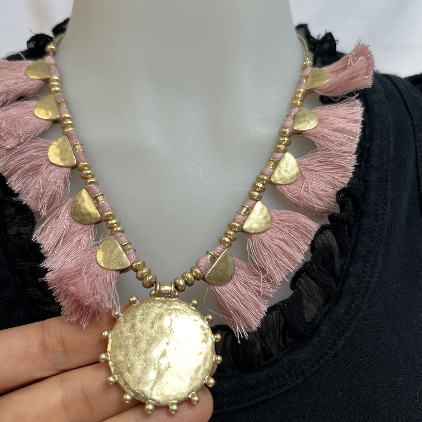Lucky Brand Pink & Gold Tassel Necklace Reversible