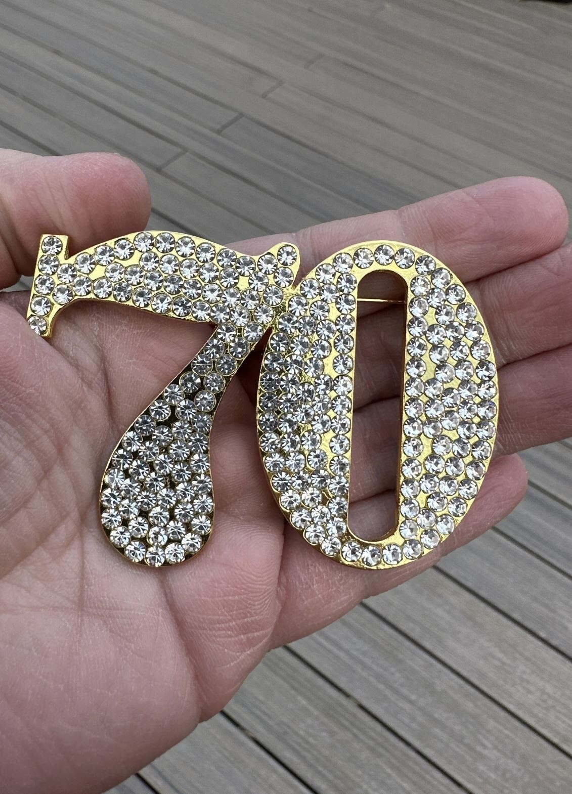 Stunning Large 3” Rhinestone Brooch Pin Number 70 70th Birthday Anniversary