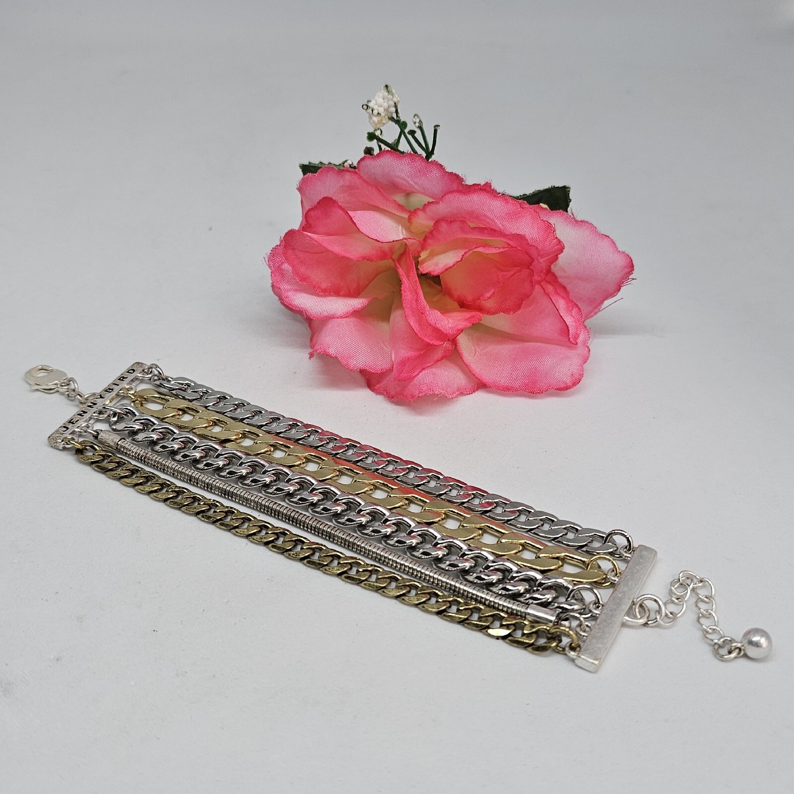 Jenny Bird Cuff Mixed Metal Cuff Bracelet Stacked Layered Chain Modern Jewelry