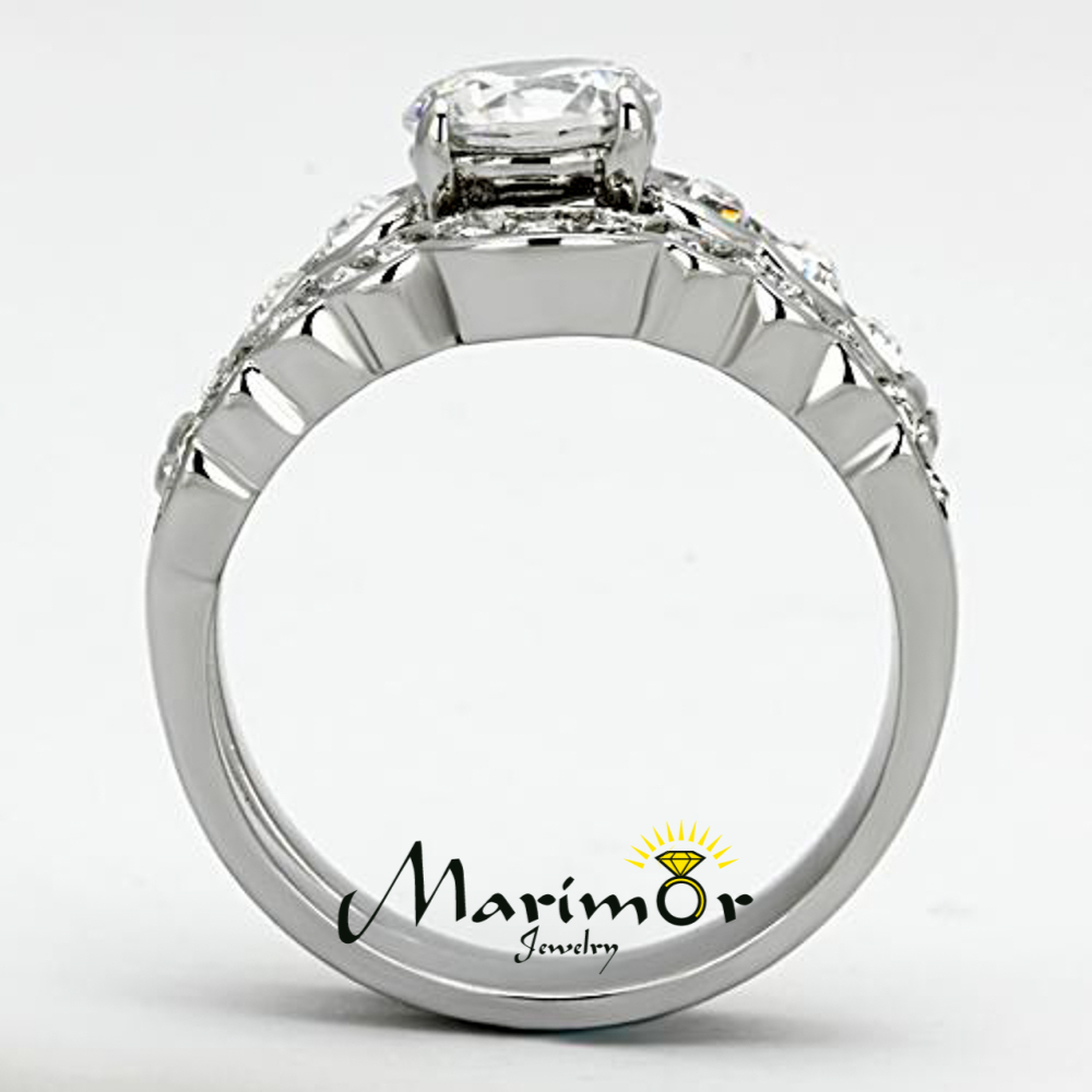 STAINLESS STEEL 2.35 CT ROUND ZIRCONIA 316L ENGAGEMENT WEDDING RING SET SZ 5-10