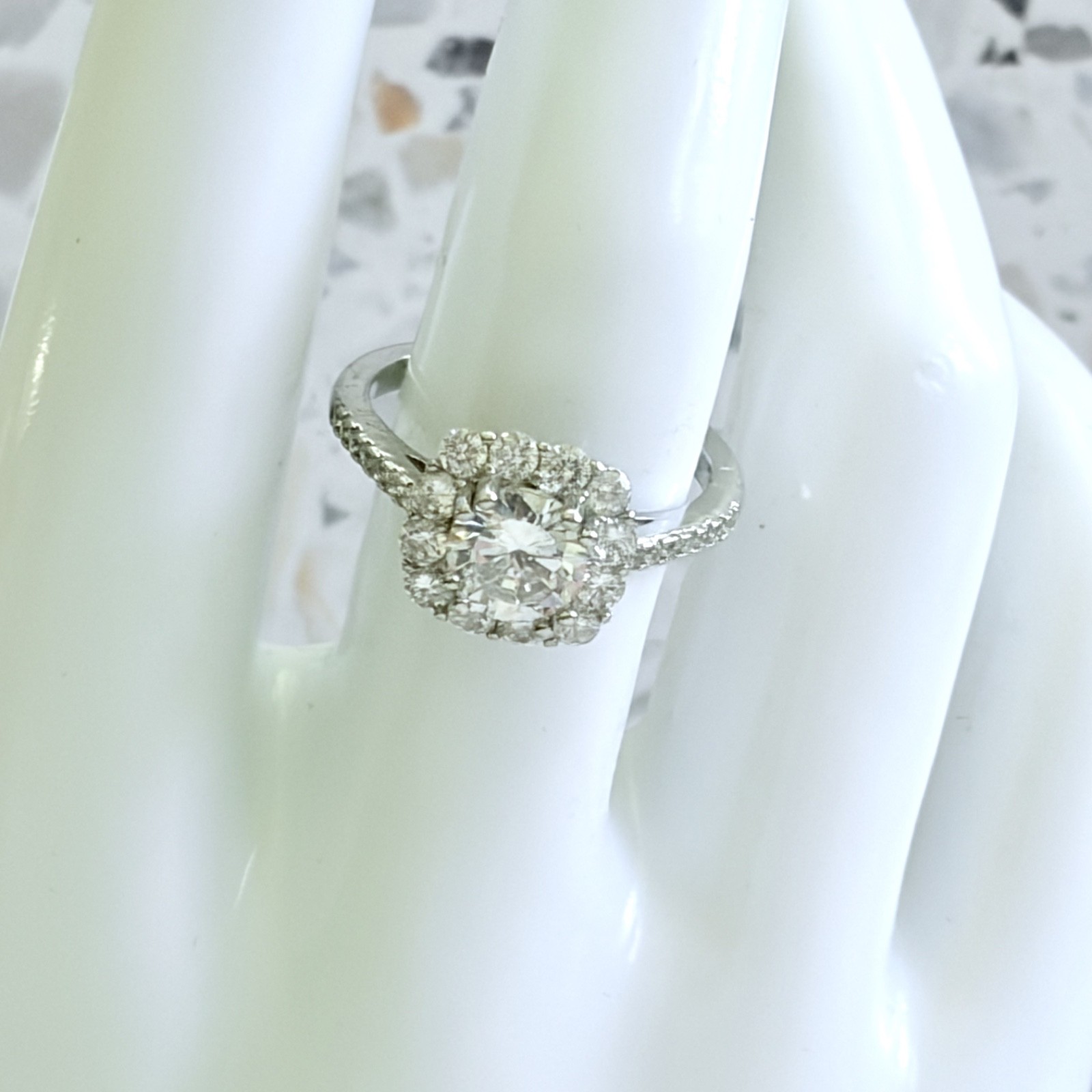 Round Cut Pave Set Halo 14k Gold 925 S.S. Simulated Sapphire Engagement Ring