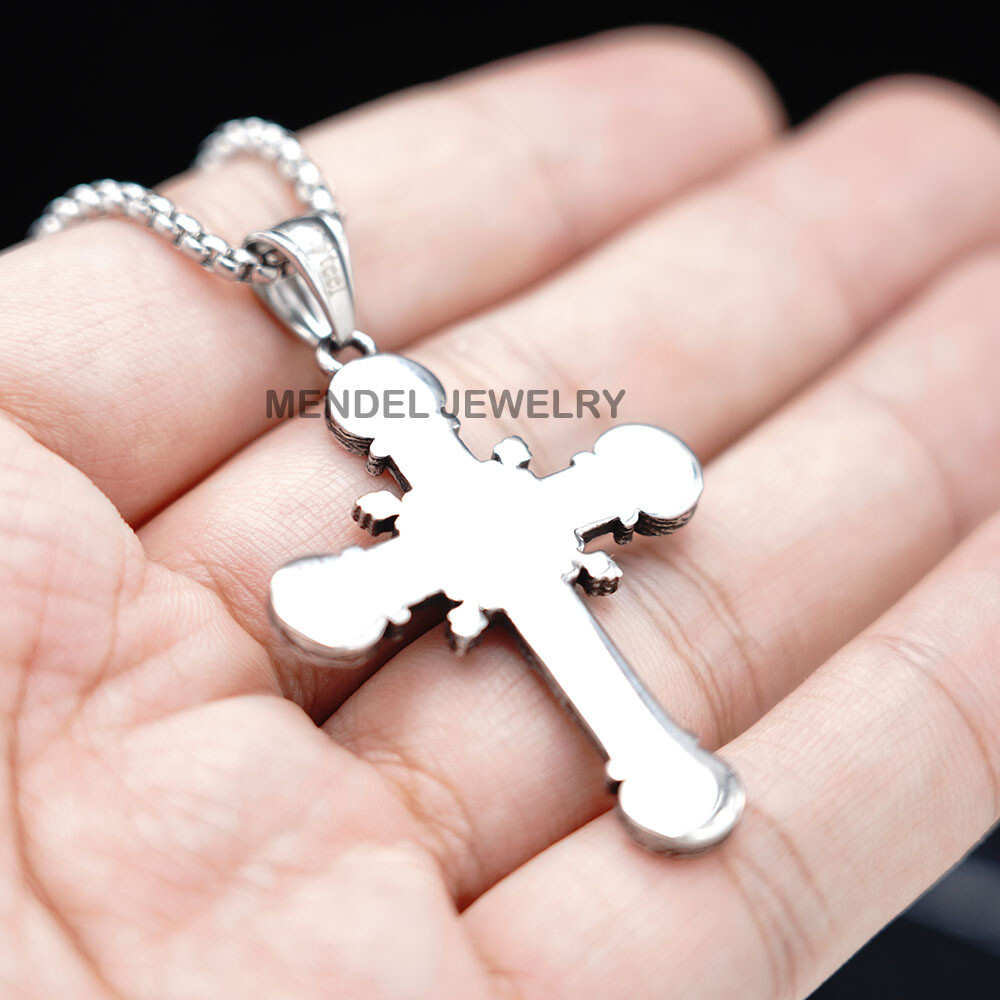 MENDEL Mens Stainless Steel Jesus Christ Crucifix Cross Pendant Necklace For Men