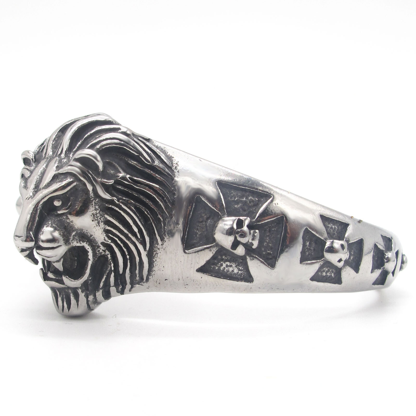 MENDEL Mens 8 Inch Stainless Steel Motorcycle Biker Lion Bangle Bracelet For Men