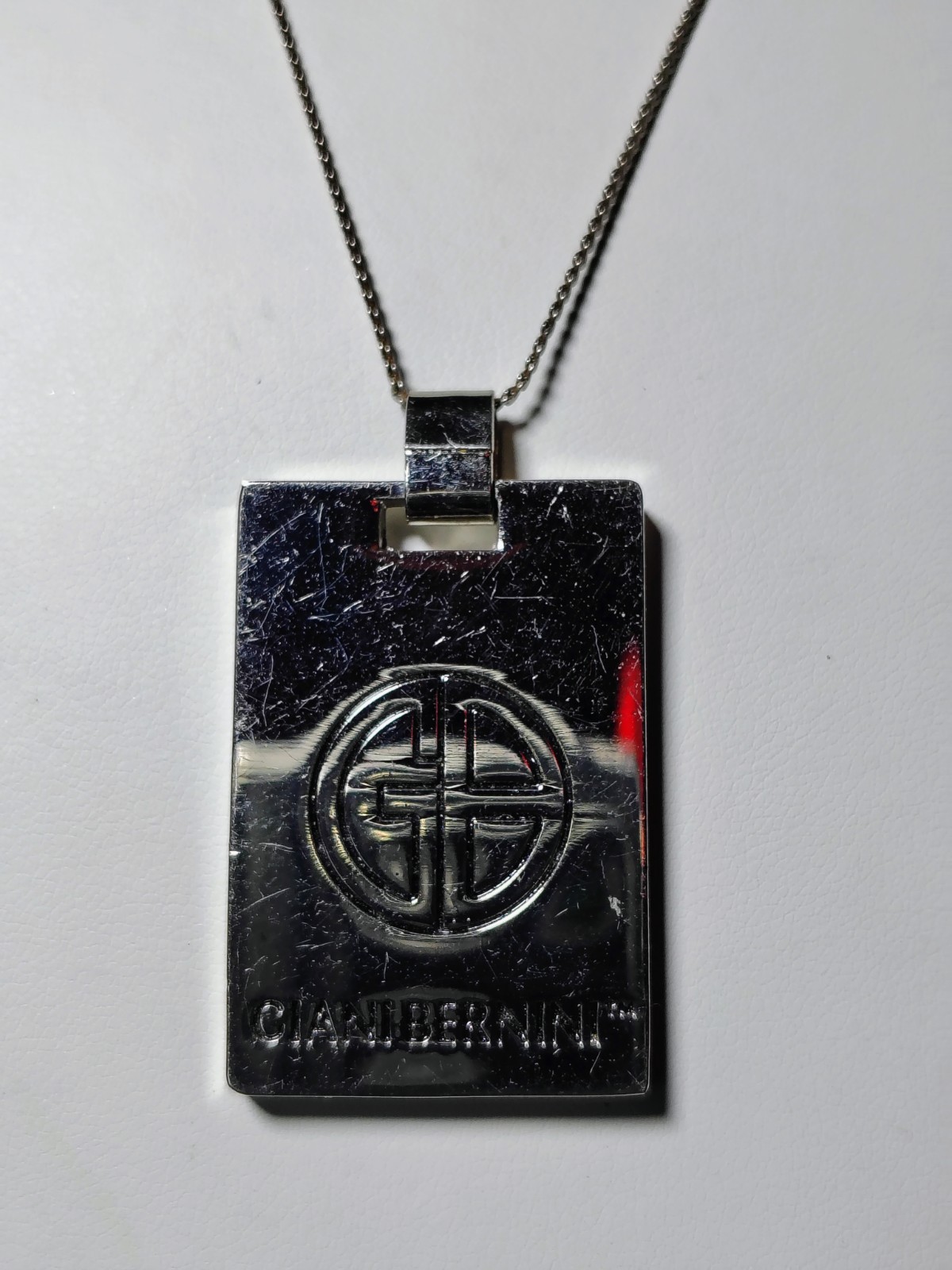 N684 Reversible Giani Bernini Pendant Necklace SilverTone Leather & Logo 18″