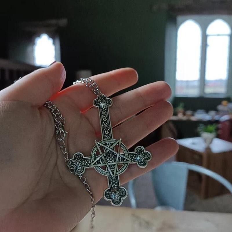 Inverted Cross Necklace for Women Man Gothic Pentagram Retro Pagan Witchcraft